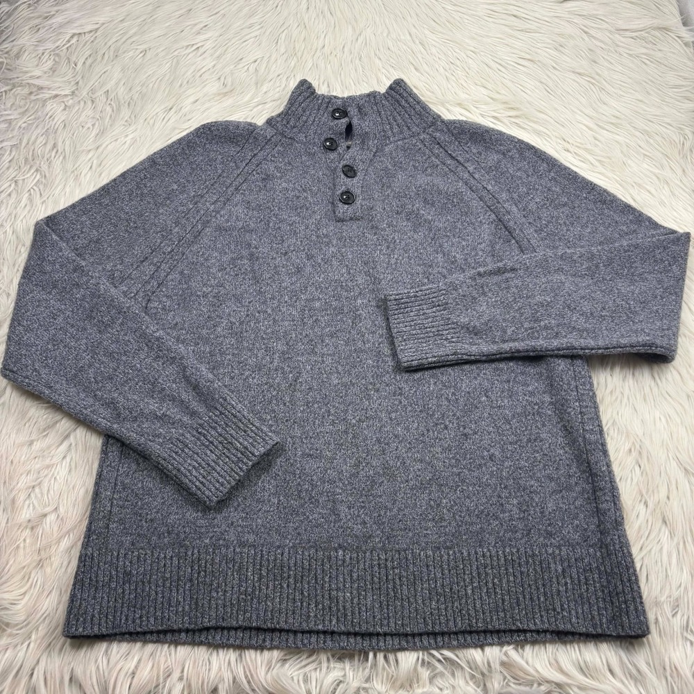 Banana Republic Men's M Mock Neck Henley Sweater Wool Preppy Heritage